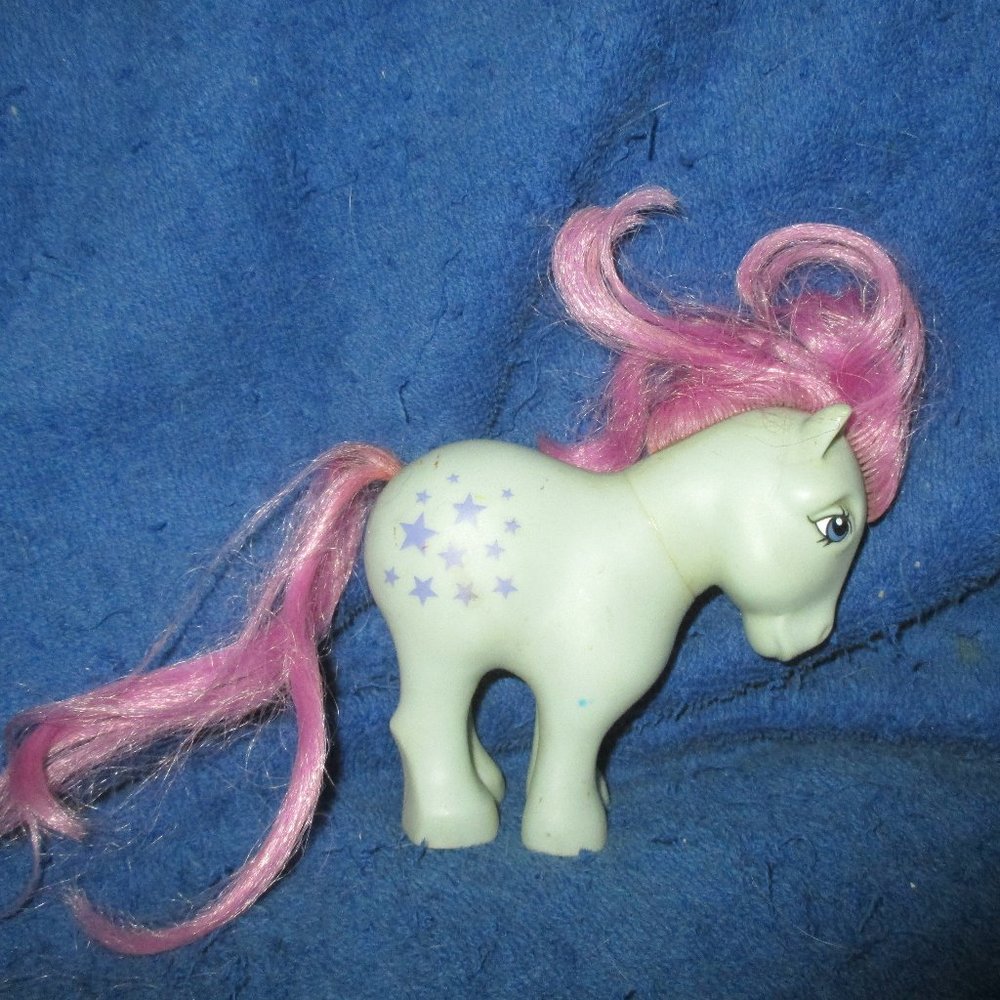 Vintage My Little Pony G1 MLP Flat Foot Blue Belle FF 1982 Blue w Purple Hair